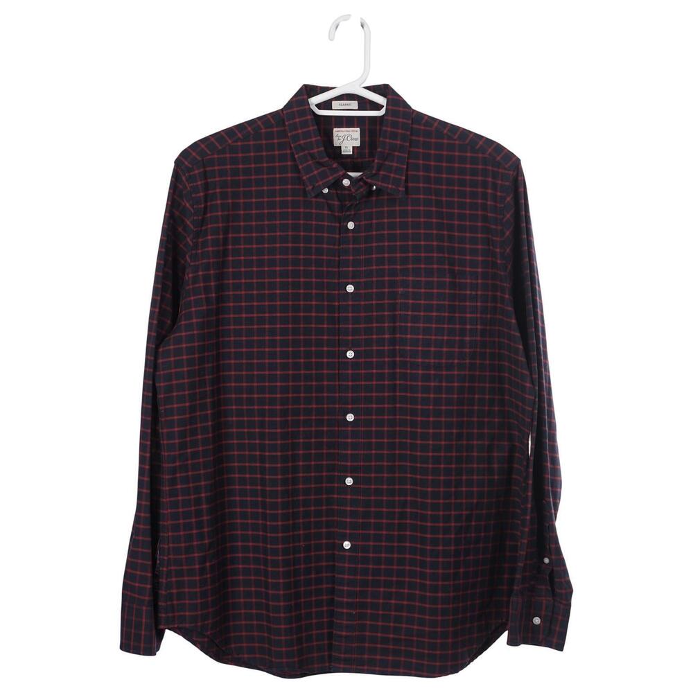 J.Crew Shirt Men XL Navy Blue Red Check Pima Cotton Button Up Long Sleeve J1029